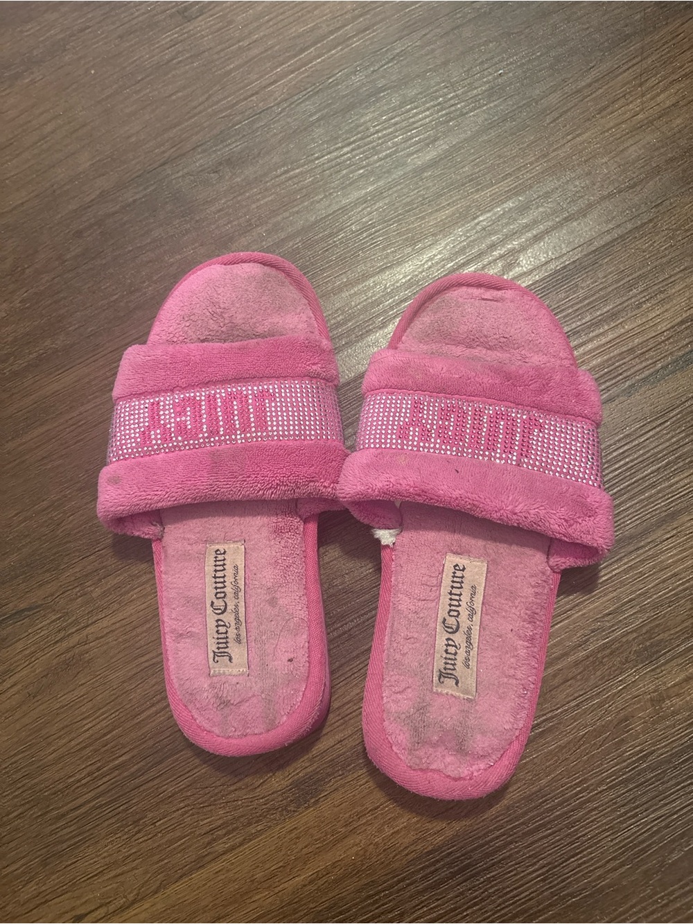 Juicy Couture Pink Girls' Rhinestone Plush Slide Slippers